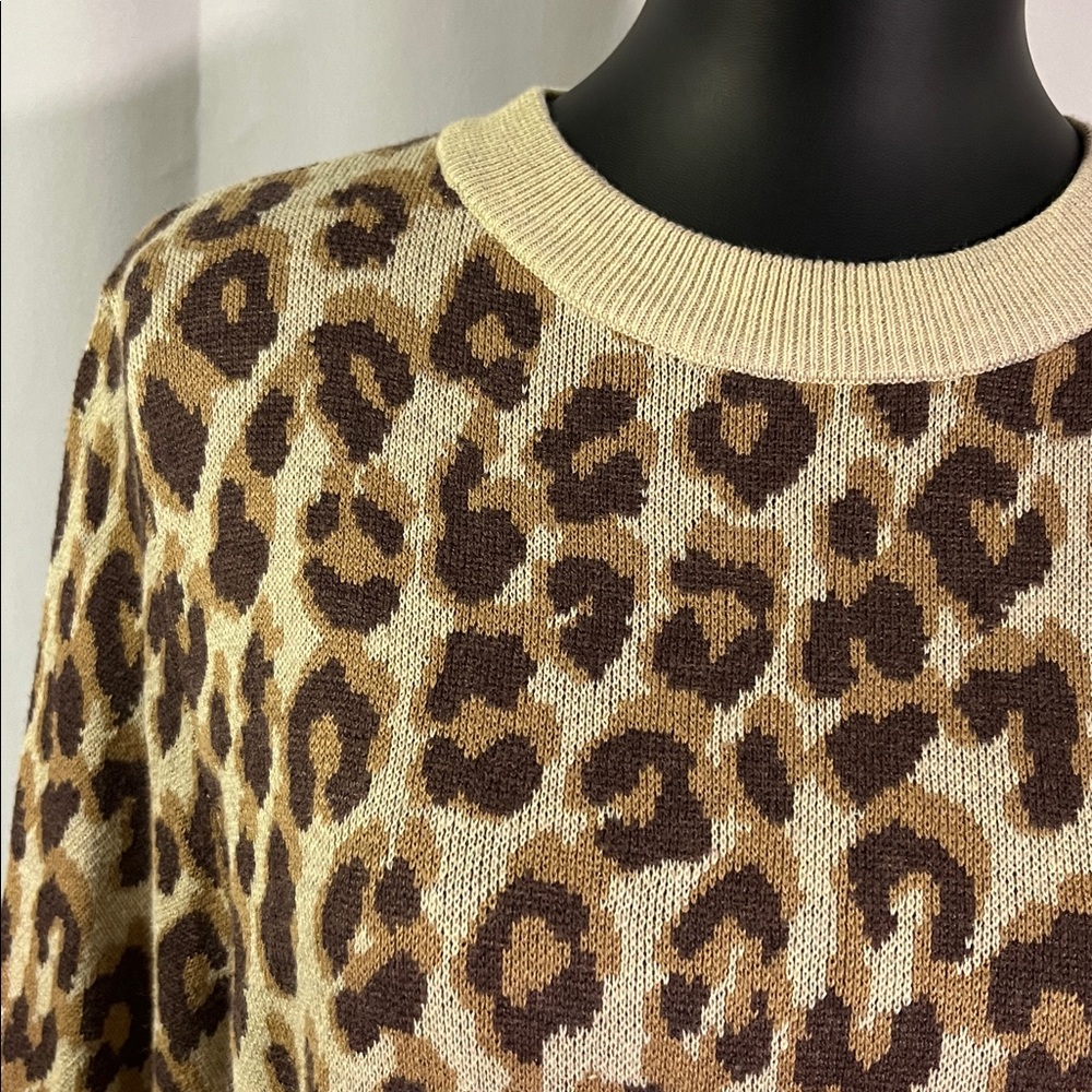 NWT A New Day Camel & Brown Leopard Print Crew Neck Sweater - Picture 7 of 16